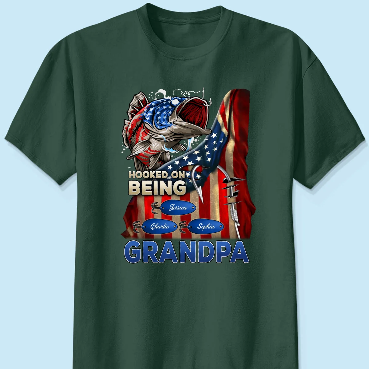 Hooked On Fishing Dad Grandpa Nation Flag Personalized Shirt - Image 10