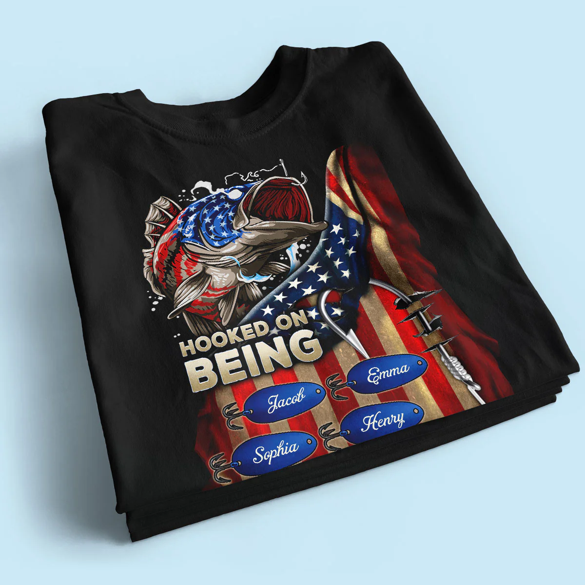 Hooked On Fishing Dad Grandpa Nation Flag Personalized Shirt - Image 2