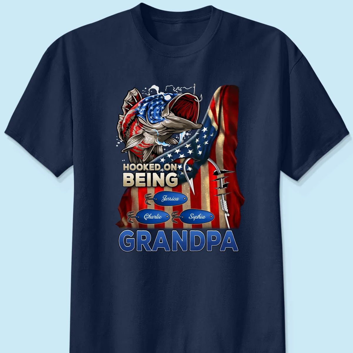 Hooked On Fishing Dad Grandpa Nation Flag Personalized Shirt - Image 7