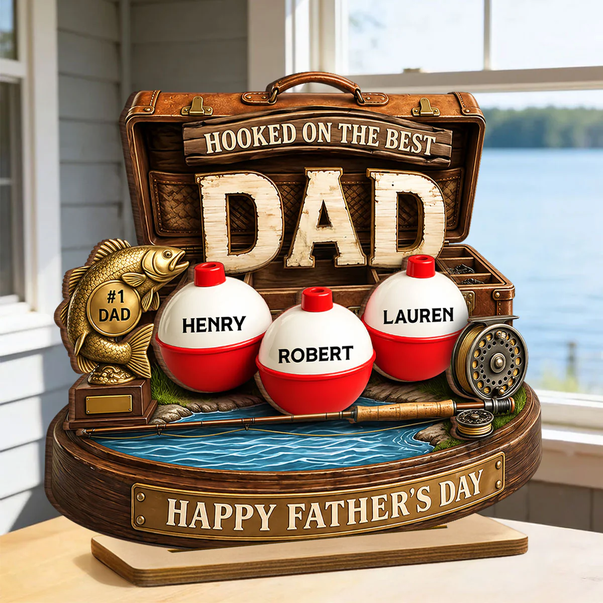 Hooked On The Best Dad Fishing - Personalized 2-Layered Wooden Plaque - Heartfelt Gift For Fishing Dad, Gift For Husband - Image 4