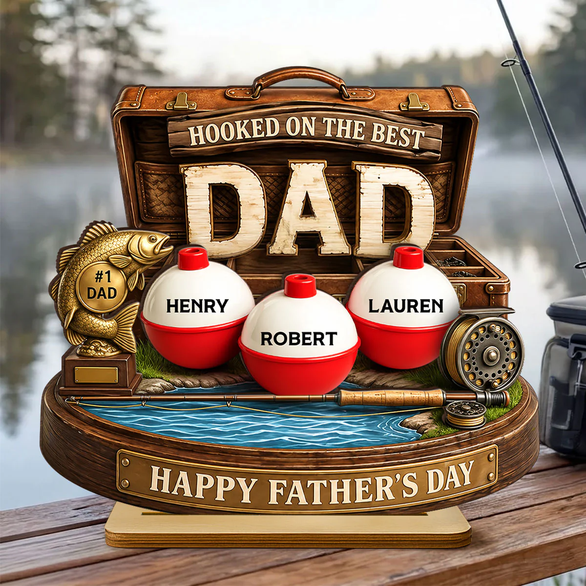 Hooked On The Best Dad Fishing - Personalized 2-Layered Wooden Plaque - Heartfelt Gift For Fishing Dad, Gift For Husband - Image 6