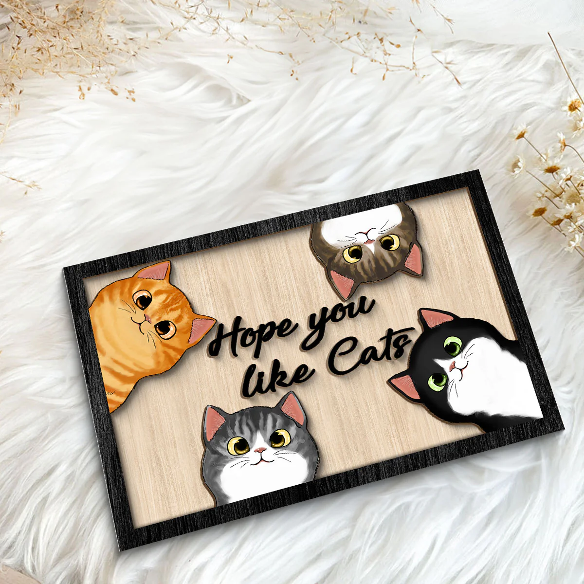 Hope You Like Cats Peeking Fluffy Cats Personalized 2-Layer Wooden Plaque - Image 5
