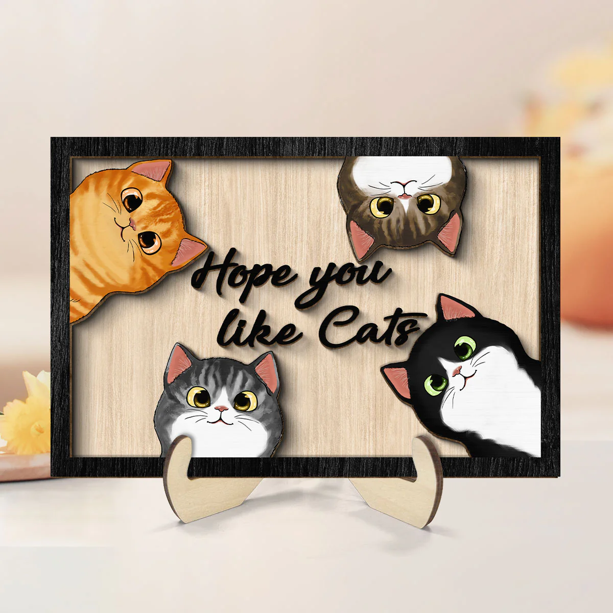 Hope You Like Cats Peeking Fluffy Cats Personalized 2-Layer Wooden Plaque - Image 8