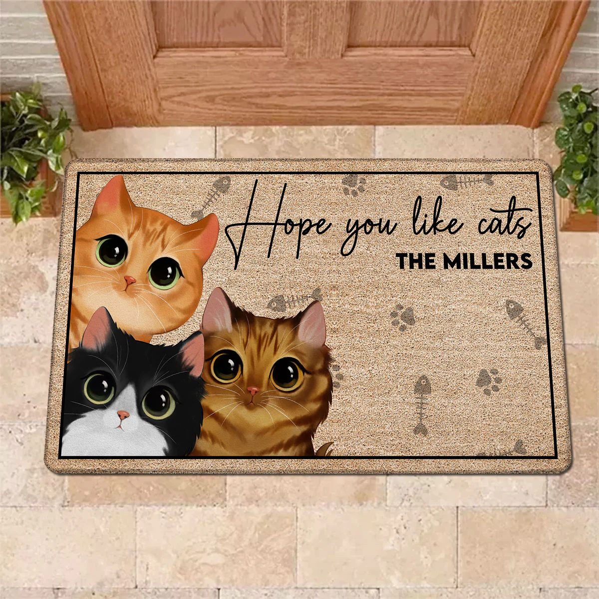 Hope You Like Cats Watercolor Cute Cats Peeking Personalized Doormat - Image 2