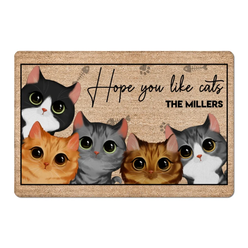 Hope You Like Cats Watercolor Cute Cats Peeking Personalized Doormat - Image 5