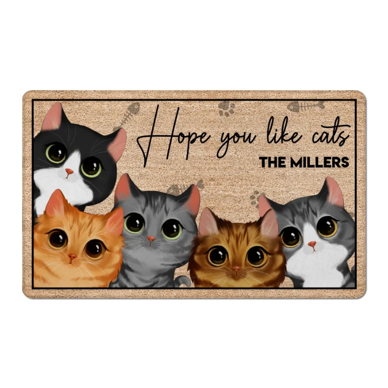 Hope You Like Cats Watercolor Cute Cats Peeking Personalized Doormat - Image 6