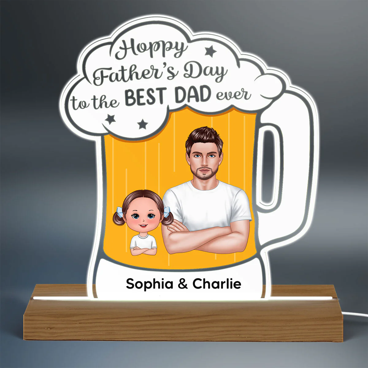 Hoppy Father‘s Day Best Dad Ever Beer Personalized Warm Acrylic Custom Shape LED Night Light - Image 3
