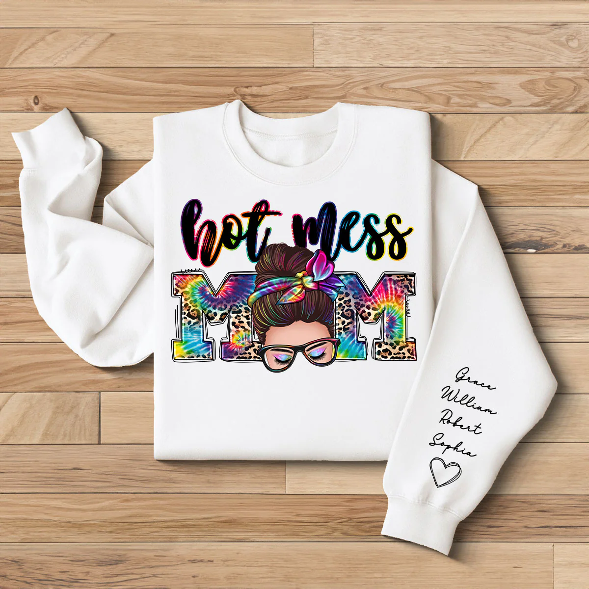 Hot Mess Mom Messy Bun, Western Mom, Personalized Sleeve Printed Sweatshirt - Image 2