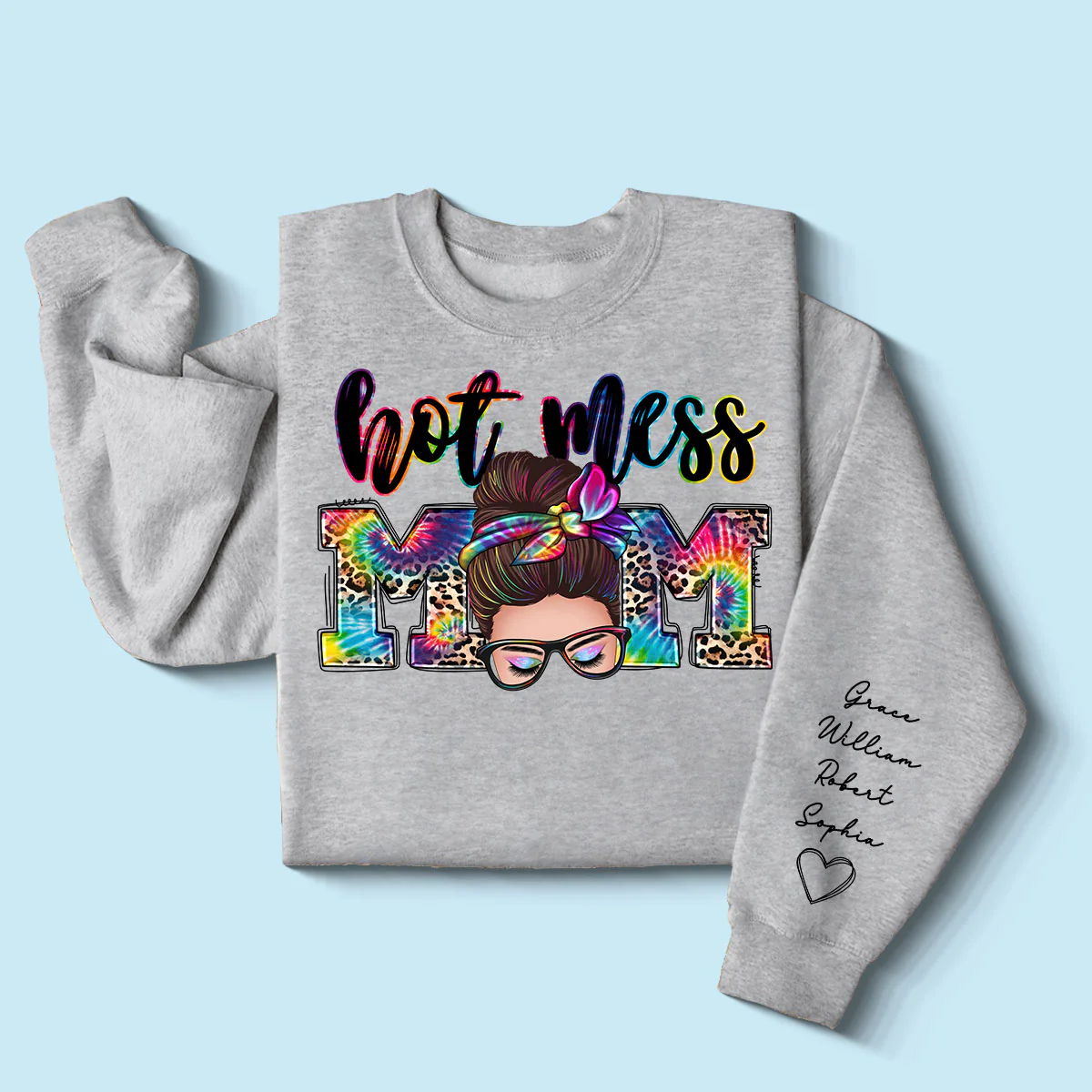 Hot Mess Mom Messy Bun, Western Mom, Personalized Sleeve Printed Sweatshirt - Image 3