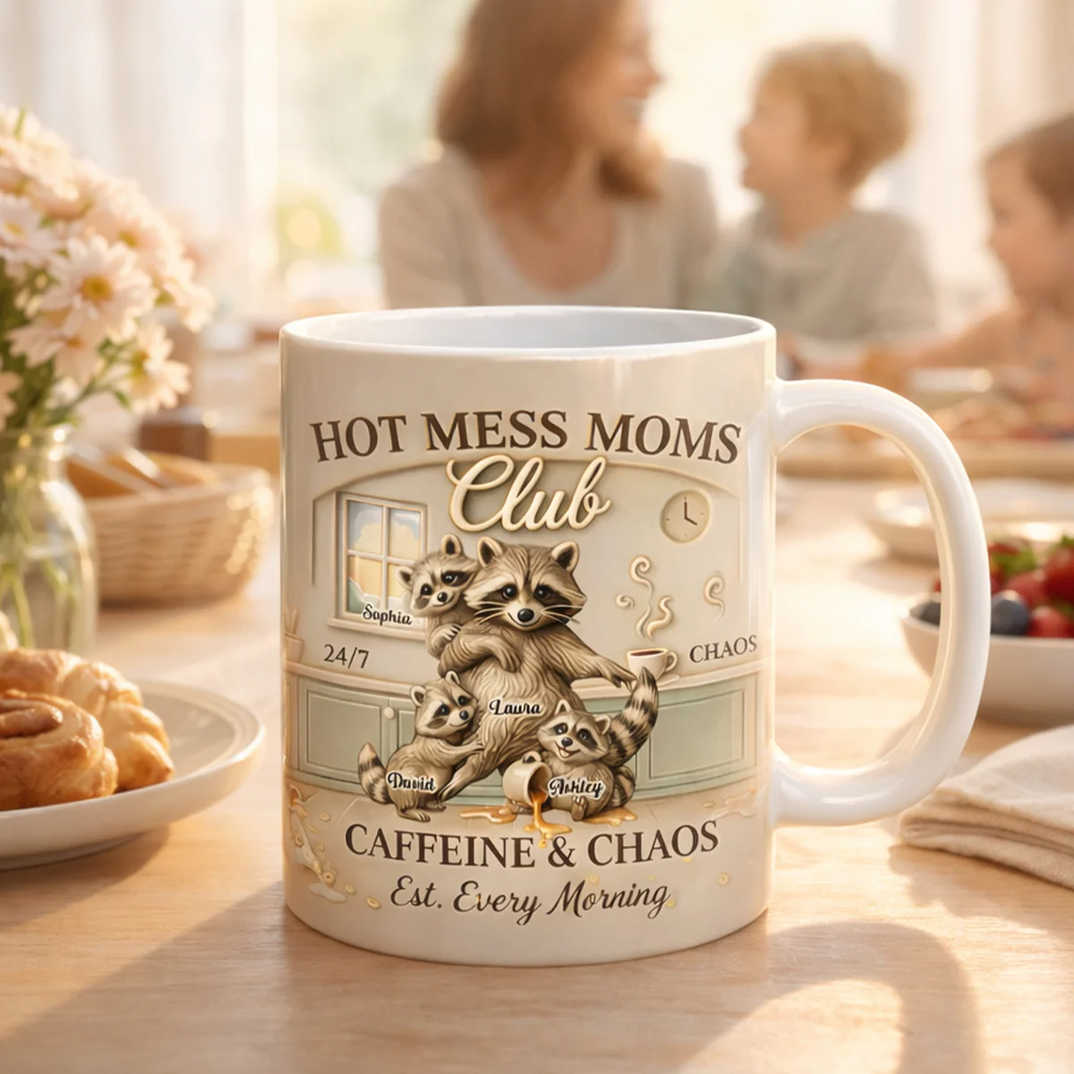 Hot Mess Moms Club Caffeine & Chaos - Personalized Mug - Gift For Mom