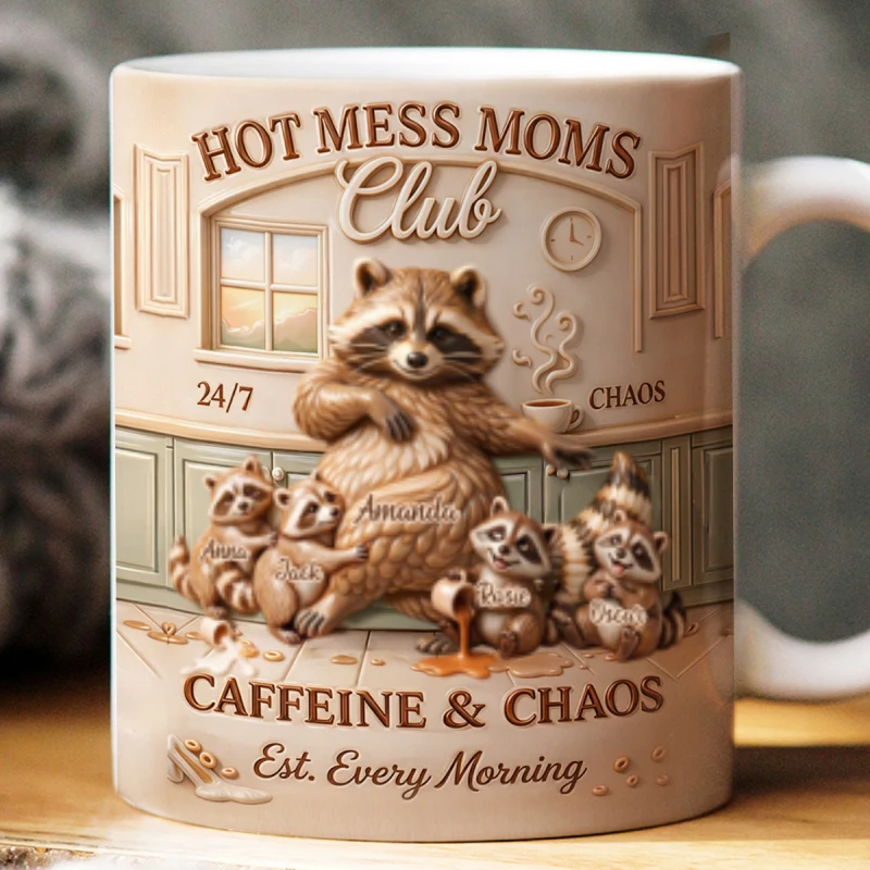 Hot Mess Moms Club - Personalized Mug - Funny Raccoon Coffee Mug for Mom, Mother's Day Gift for Wife - Image 8