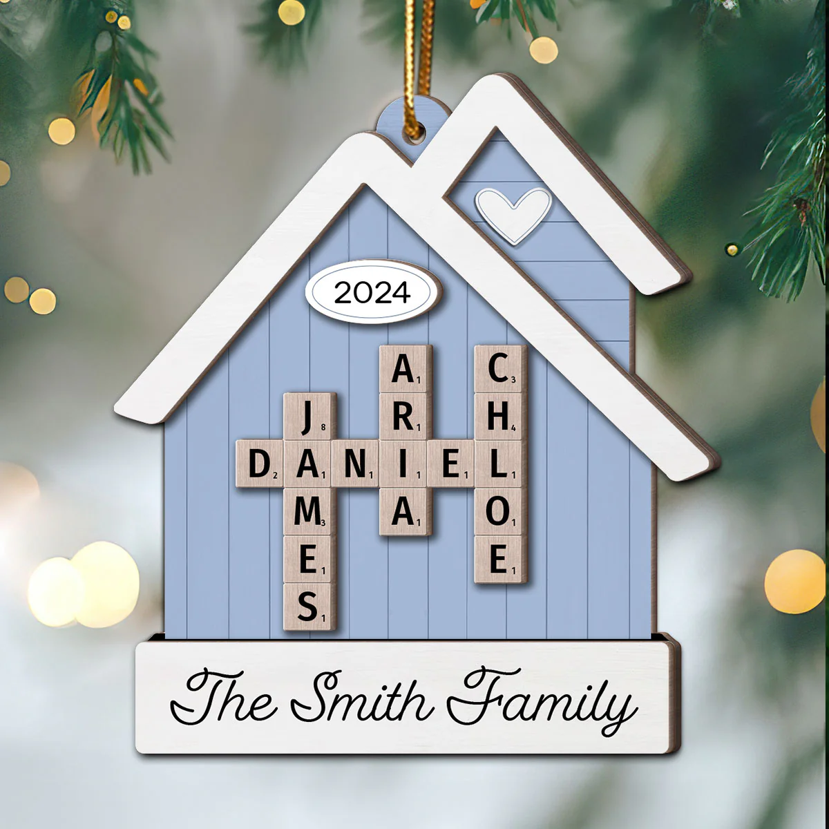 House Shaped Family Names Puzzle Crossword Personalized 2-Layer Wooden Ornament, Christmas Gift For Family