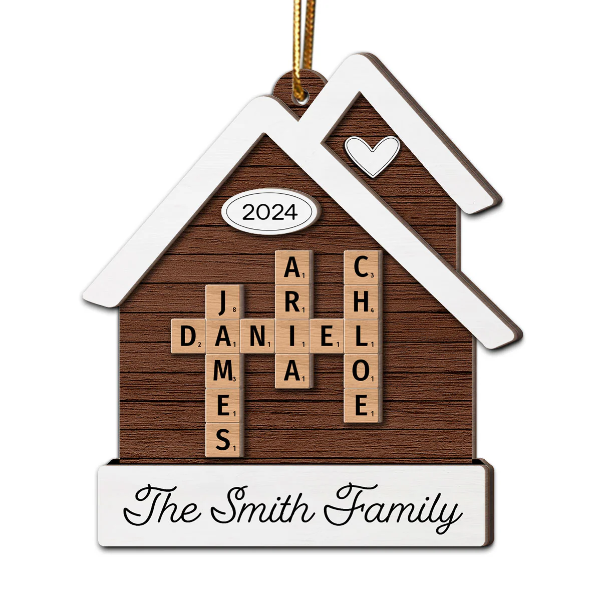 House Shaped Family Names Puzzle Crossword Personalized 2-Layer Wooden Ornament, Christmas Gift For Family - Image 2