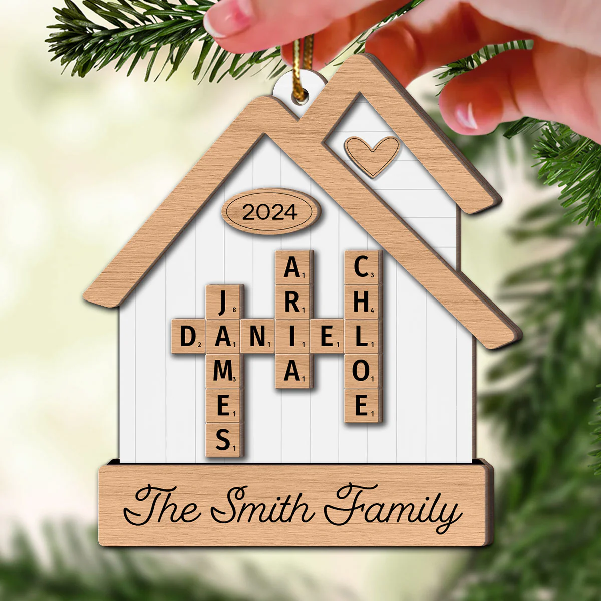 House Shaped Family Names Puzzle Crossword Personalized 2-Layer Wooden Ornament, Christmas Gift For Family - Image 3