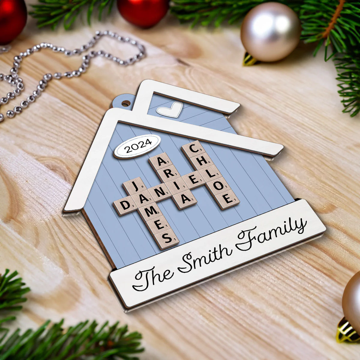 House Shaped Family Names Puzzle Crossword Personalized 2-Layer Wooden Ornament, Christmas Gift For Family - Image 4