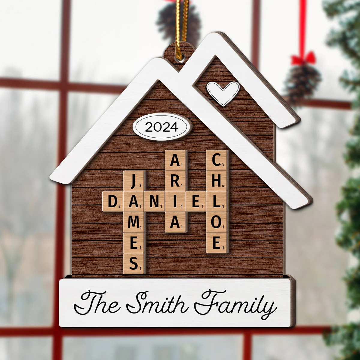 House Shaped Family Names Puzzle Crossword Personalized 2-Layer Wooden Ornament, Christmas Gift For Family - Image 5