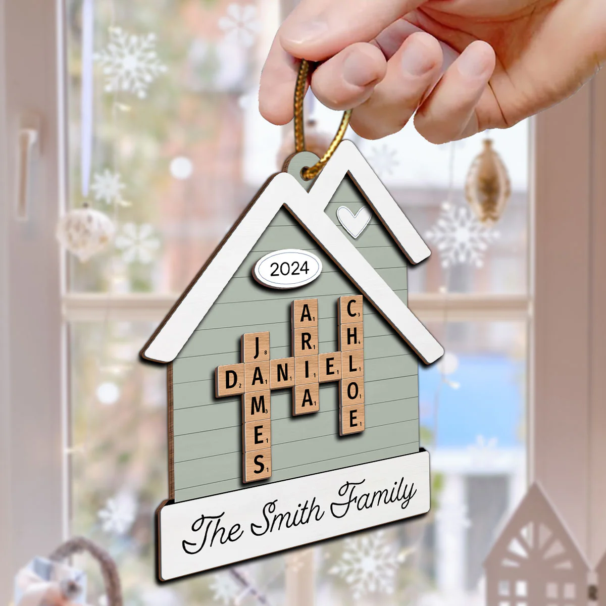 House Shaped Family Names Puzzle Crossword Personalized 2-Layer Wooden Ornament, Christmas Gift For Family - Image 6