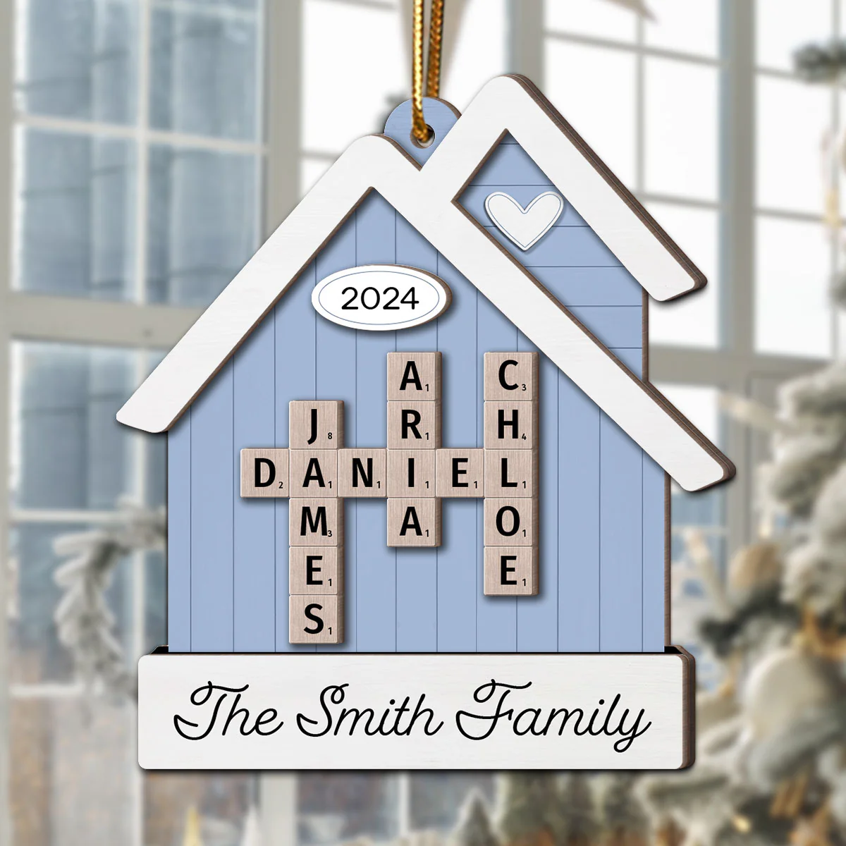 House Shaped Family Names Puzzle Crossword Personalized 2-Layer Wooden Ornament, Christmas Gift For Family - Image 7