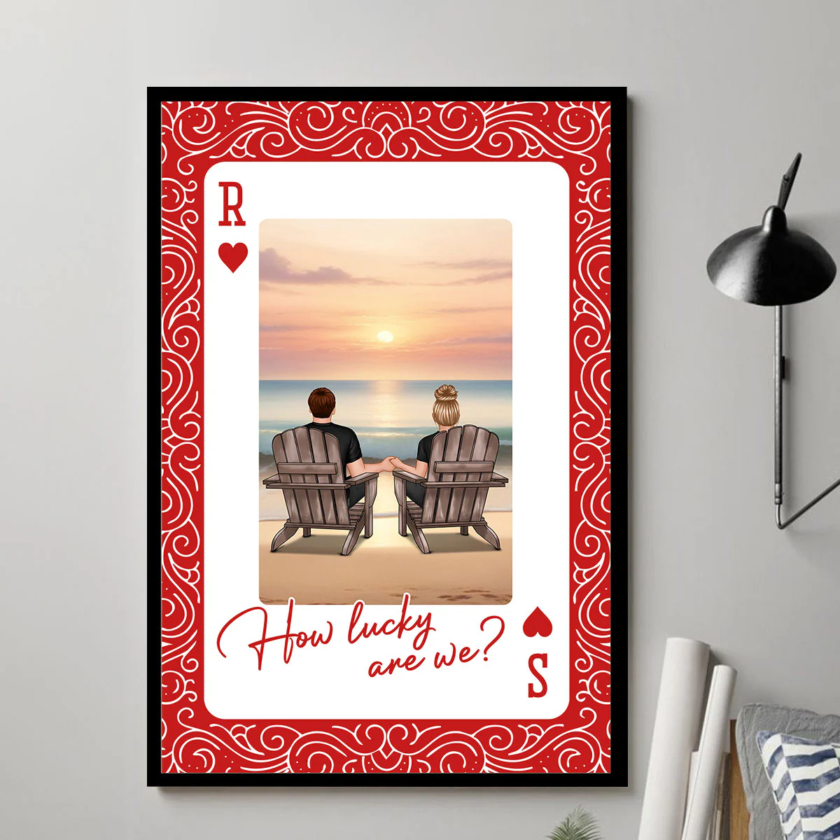 How Lucky We Are Couple Back View At Beach - Personalized Poster - Anniversary, Valentine's Day Gift, Gift For Him, Gift For Her