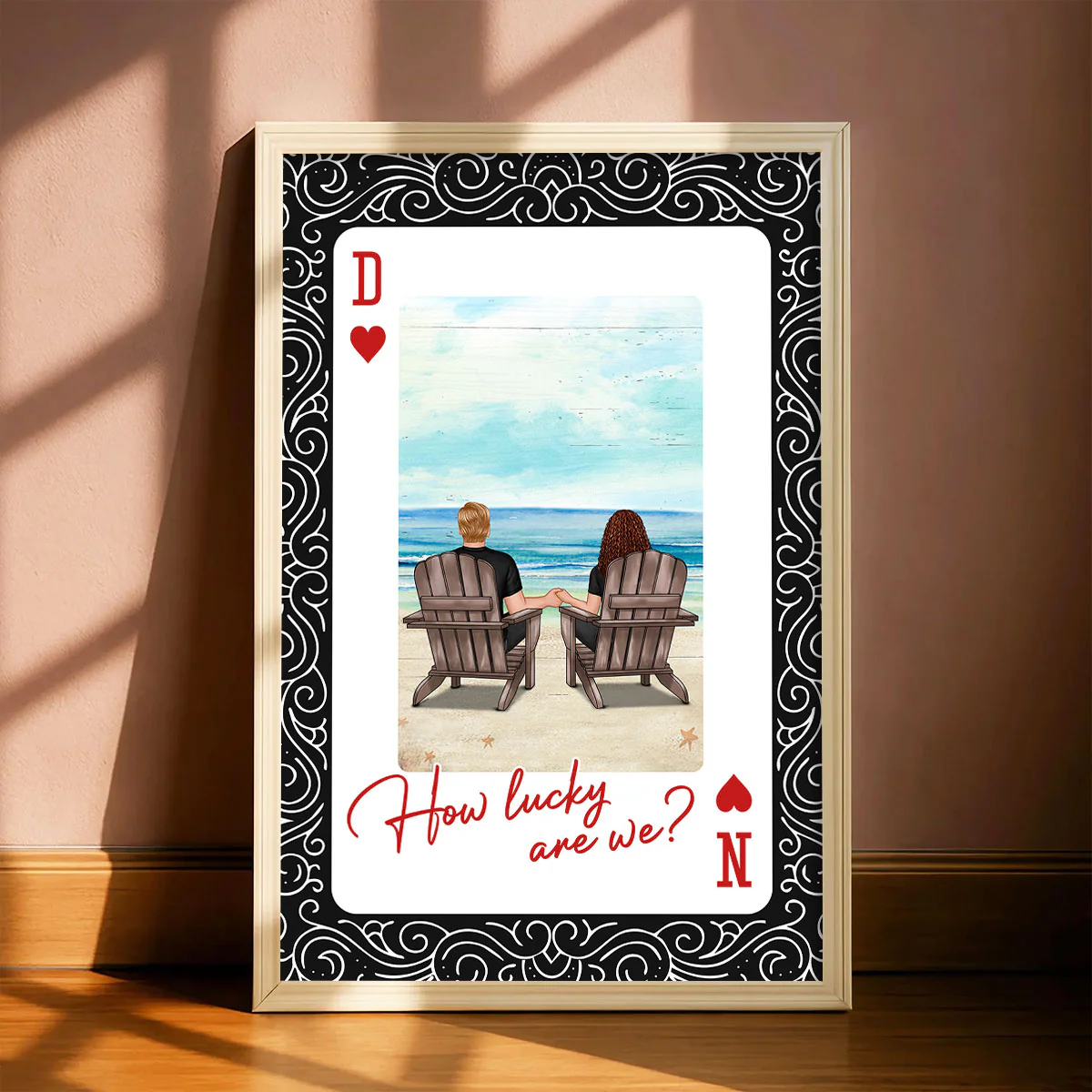How Lucky We Are Couple Back View At Beach - Personalized Poster - Anniversary, Valentine's Day Gift, Gift For Him, Gift For Her - Image 2