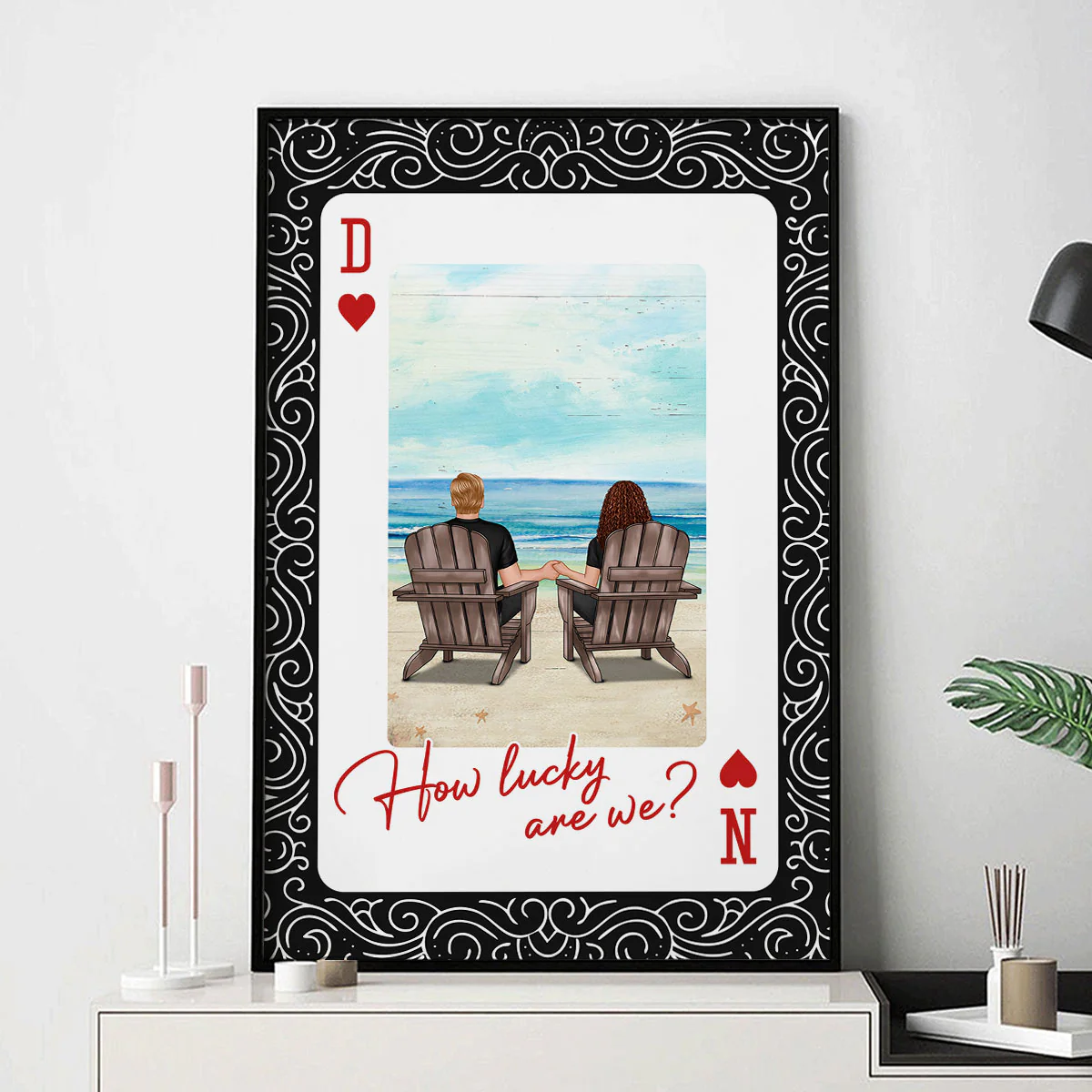 How Lucky We Are Couple Back View At Beach - Personalized Poster - Anniversary, Valentine's Day Gift, Gift For Him, Gift For Her - Image 6