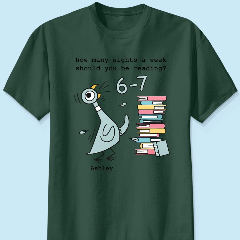 How Many Nights A Week Should You Be Reading 6-7 - Personalized Shirt - Pigeon Elephant Piggie Children's Books Sweatshirt, Teacher Six Seven 67 - Image 12