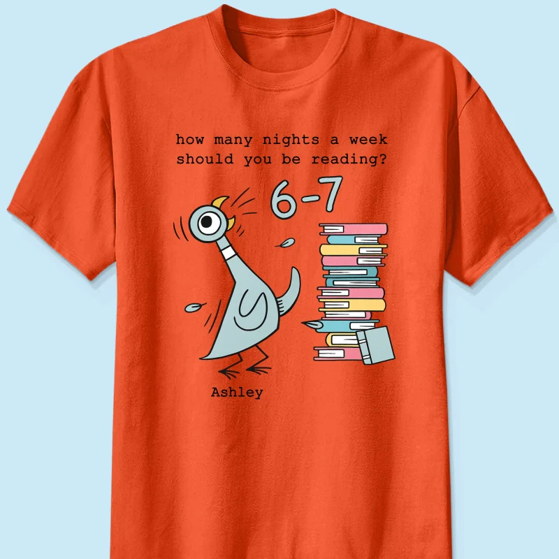 How Many Nights A Week Should You Be Reading 6-7 - Personalized Shirt - Pigeon Elephant Piggie Children's Books Sweatshirt, Teacher Six Seven 67 - Image 15