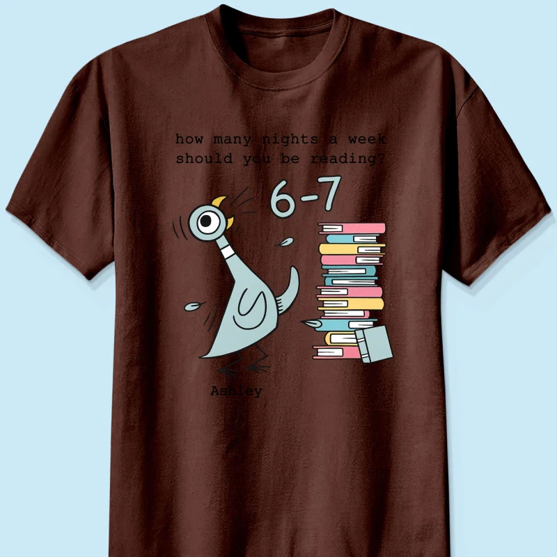 How Many Nights A Week Should You Be Reading 6-7 - Personalized Shirt - Pigeon Elephant Piggie Children's Books Sweatshirt, Teacher Six Seven 67 - Image 25