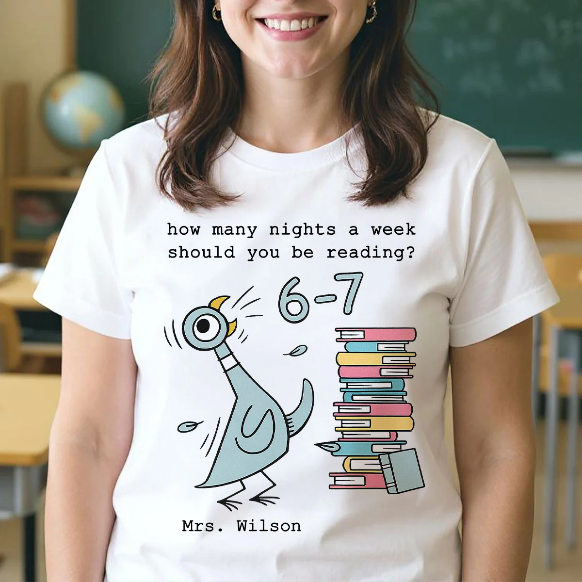 How Many Nights A Week Should You Be Reading 6-7 - Personalized Shirt - Pigeon Elephant Piggie Children's Books Sweatshirt, Teacher Six Seven 67 - Image 3