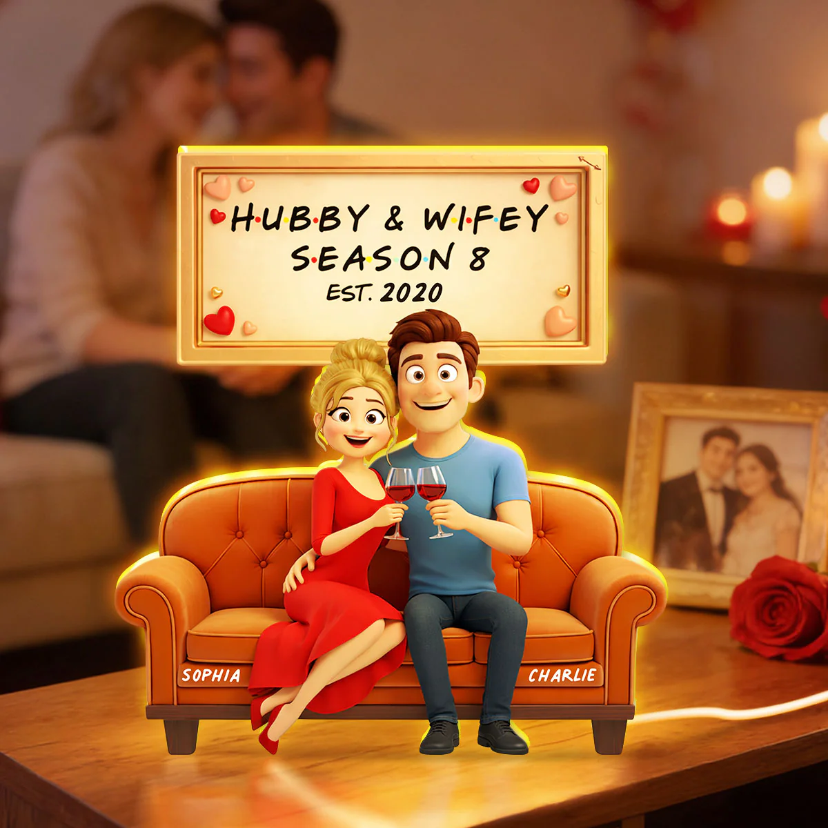 Hubby & Wifey - Personalized Light Box - Gift for Couple, for Wife, for Husband - Image 6