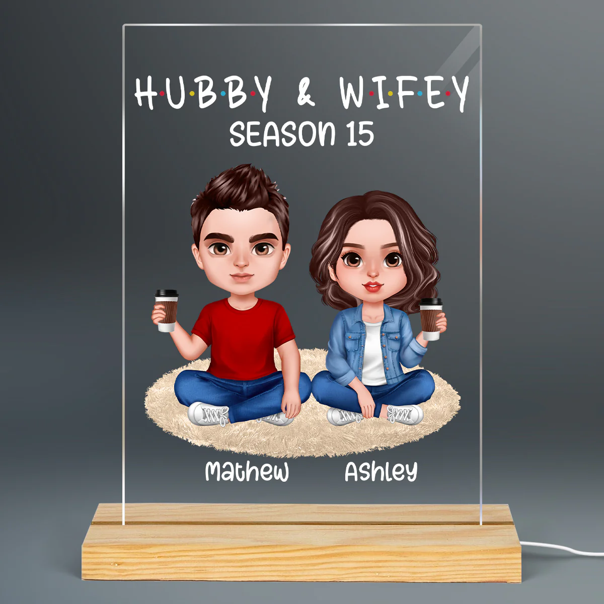 Hubby Wifey Realistic Doll Couple Personalized Acrylic LED Night Light - Image 2