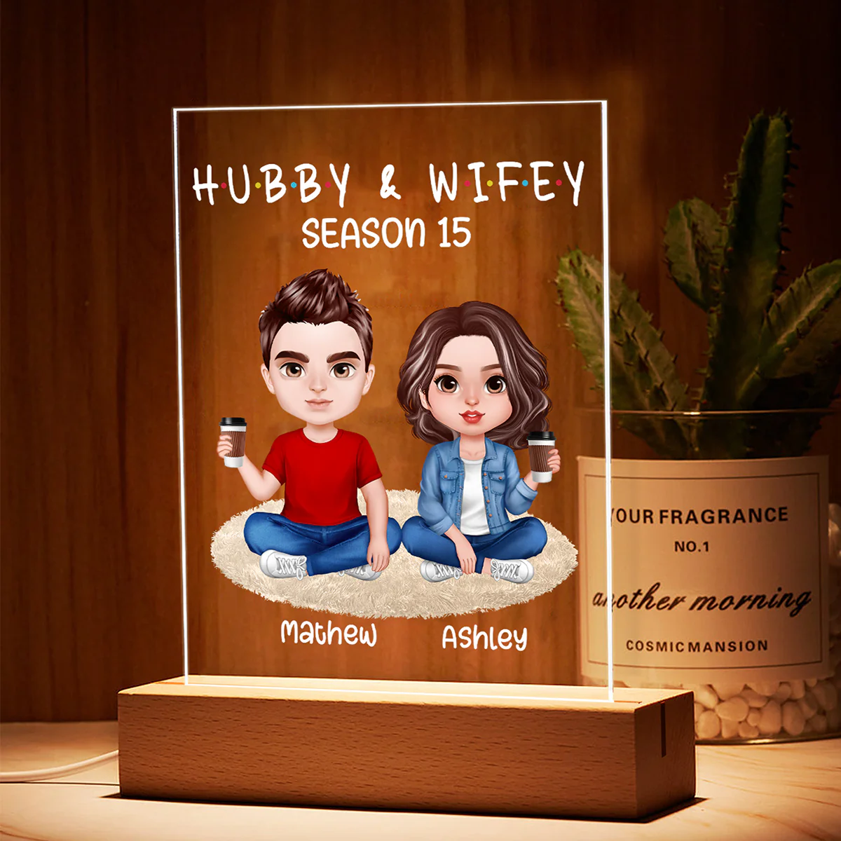 Hubby Wifey Realistic Doll Couple Personalized Acrylic LED Night Light - Image 3