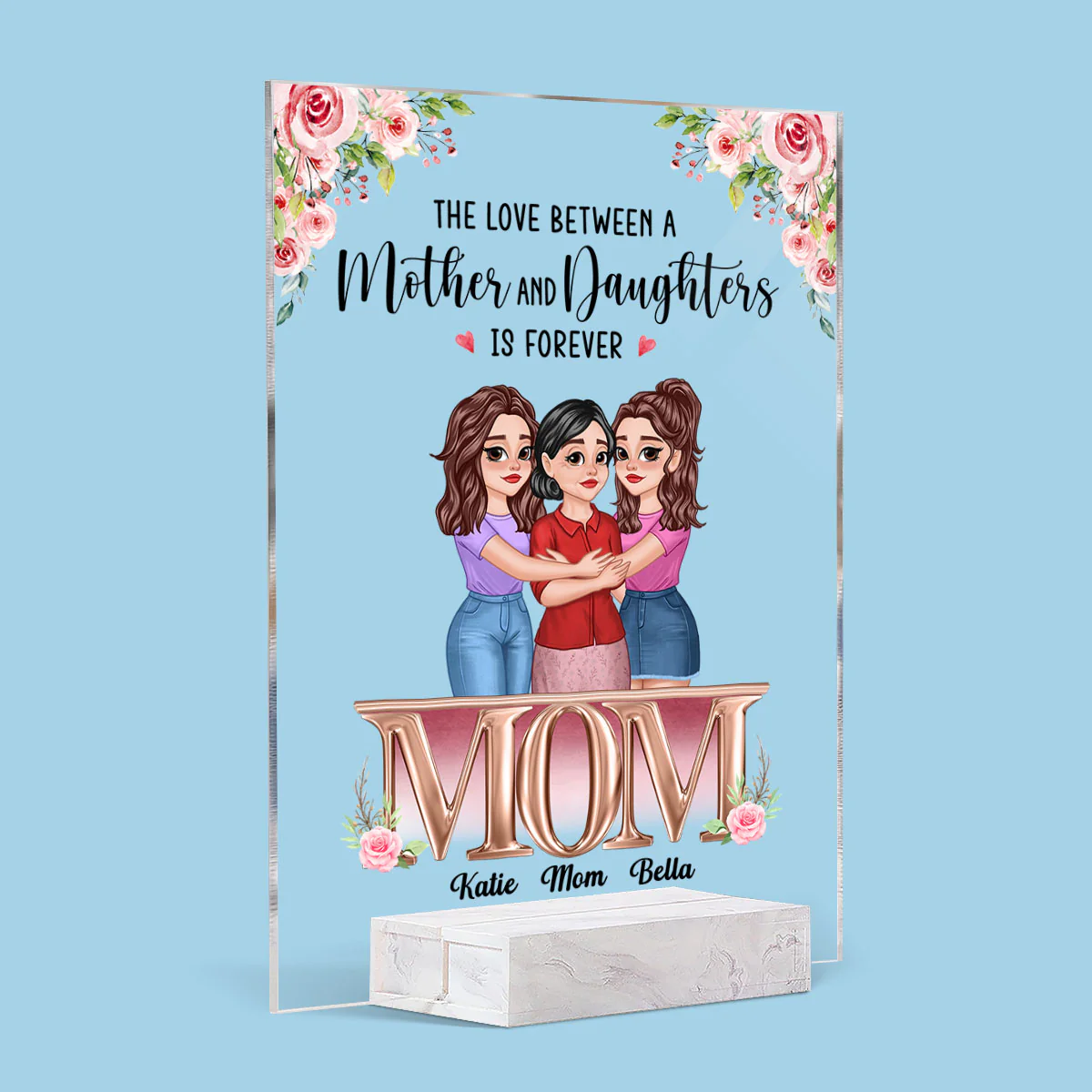 Hugging Cartoon Mom Daughter Best Friends Forever Personalized Acrylic Plaque - Image 2