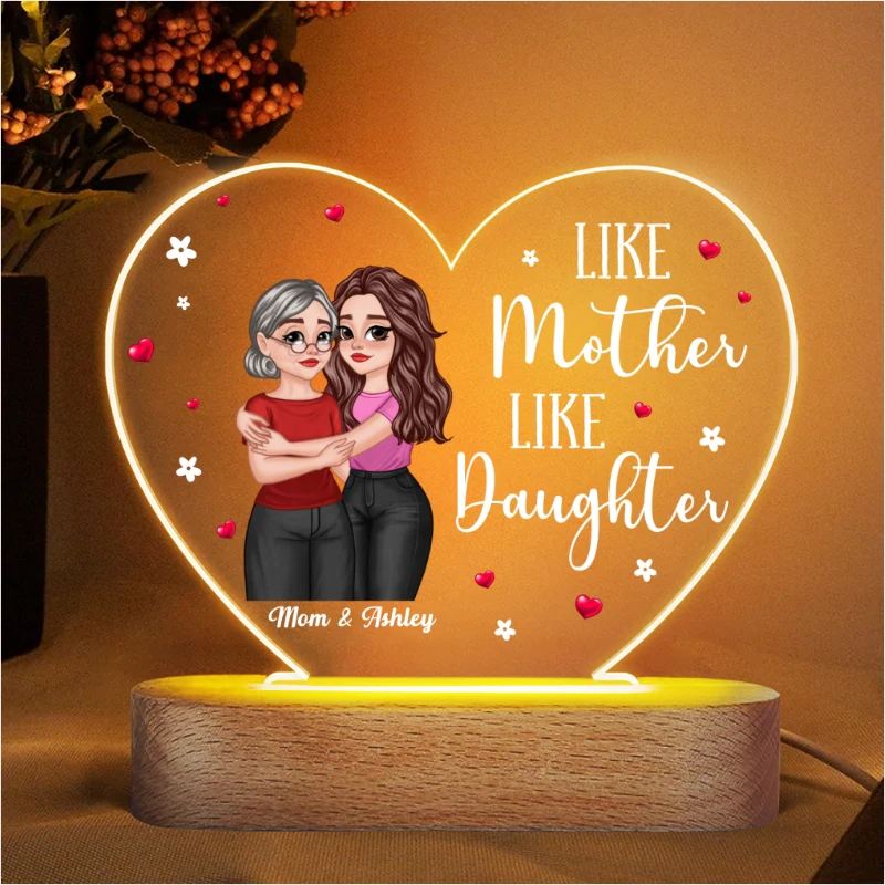 Hugging Cartoon Mother Daughter Bond Can‘t Be Broken Personalized Acrylic Heart Plaque With LED Night Light - Image 4