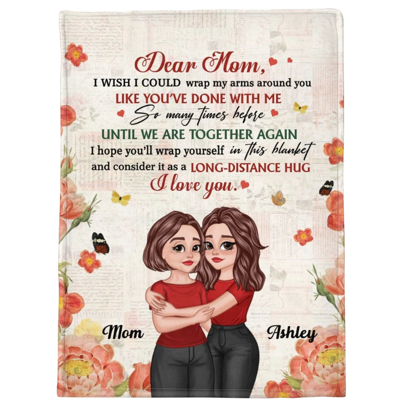 Hugging Cartoon Mother Daughter Wrap My Arms Around You Personalized Blanket - Image 5