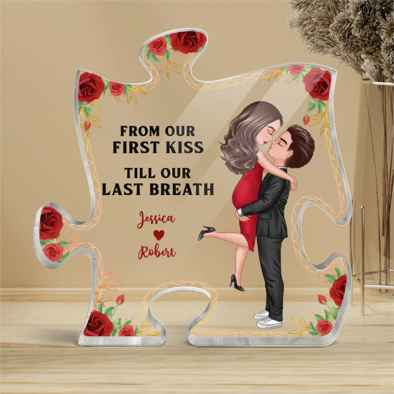 Hugging Couple From Our First Kiss Couple Personalized Acrylic Puzzle Plaque - Image 4