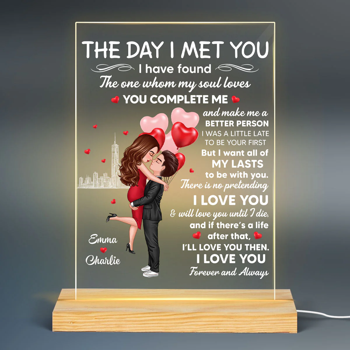 Hugging Couple I Met You Personalized LED Night Light, Acrylic LED Lamp - Image 2