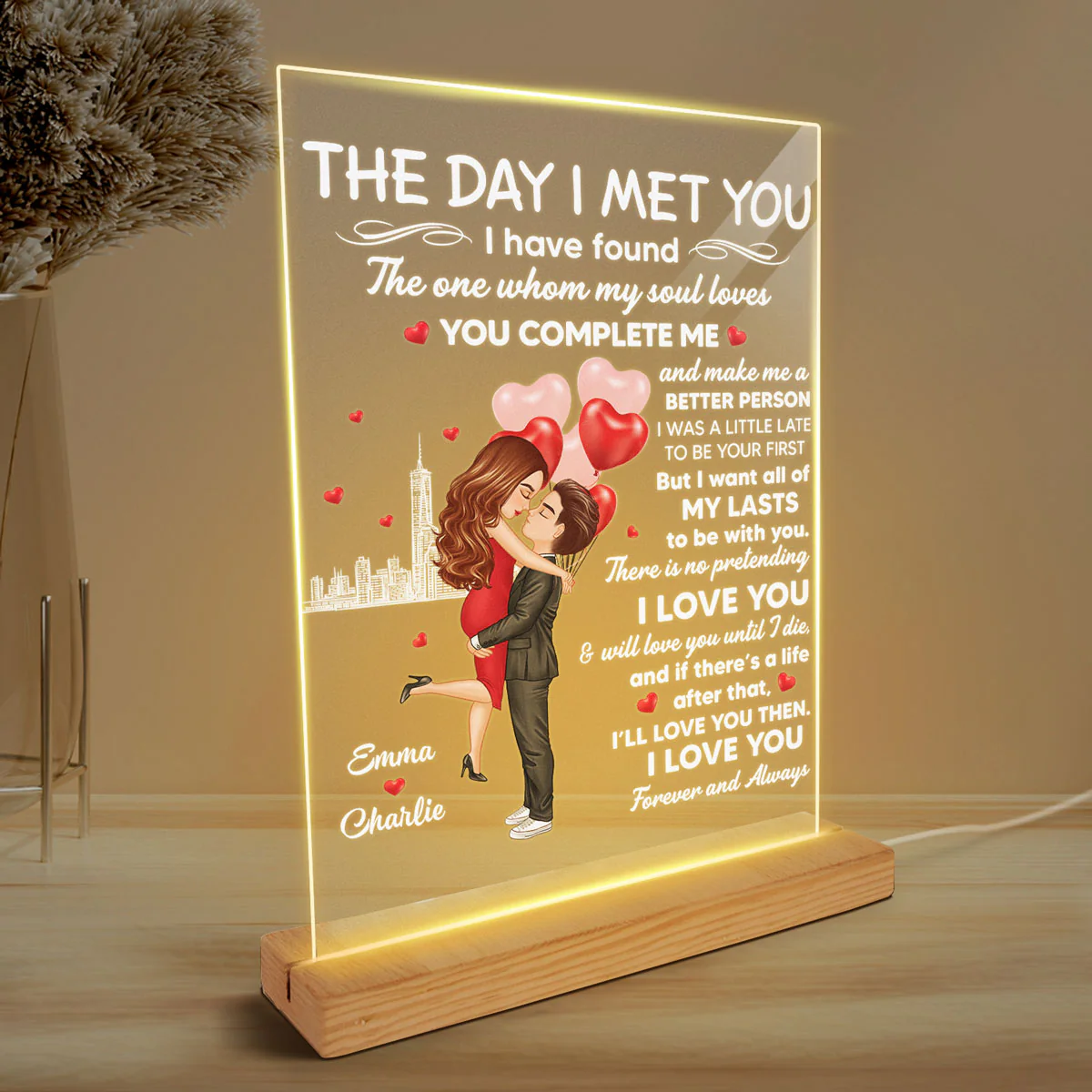 Hugging Couple I Met You Personalized LED Night Light, Acrylic LED Lamp - Image 3