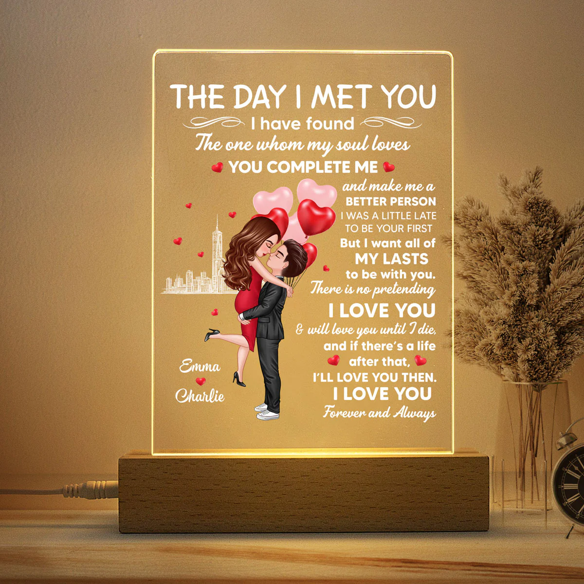 Hugging Couple I Met You Personalized LED Night Light, Acrylic LED Lamp - Image 4