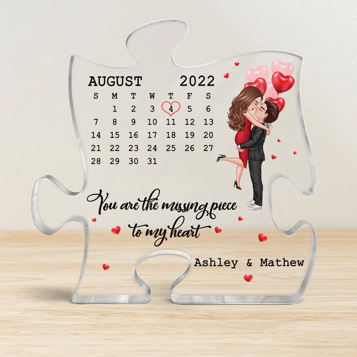 Hugging Couple Missing Piece Anniversary Date Personalized Acrylic Puzzle Plaque
