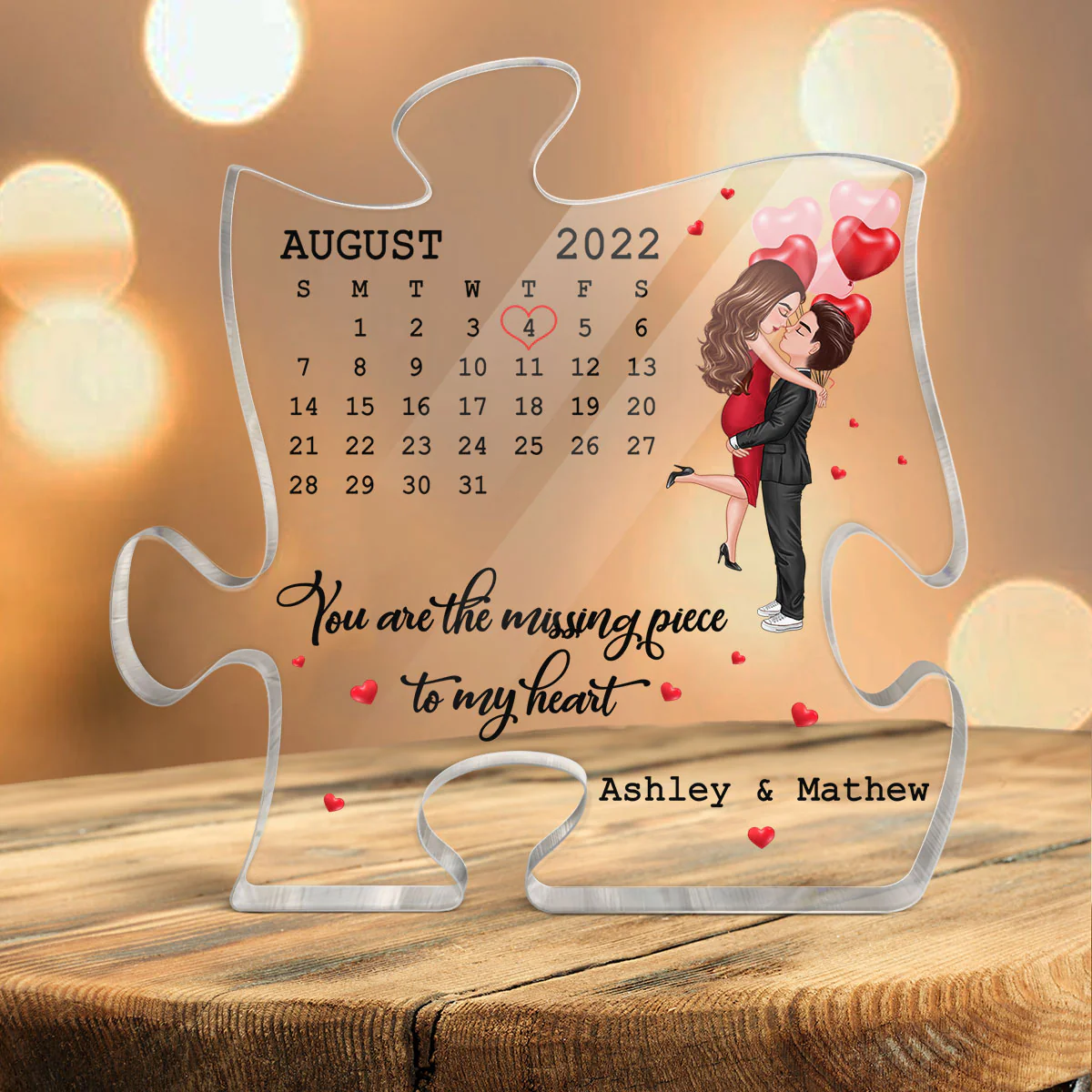 Hugging Couple Missing Piece Anniversary Date Personalized Acrylic Puzzle Plaque - Image 3