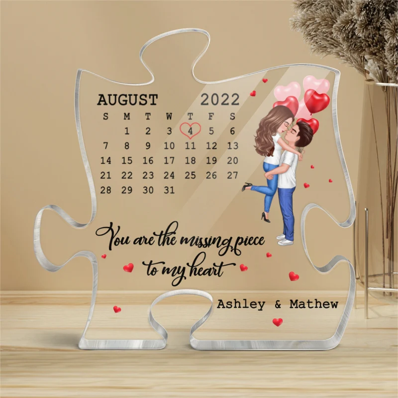 Hugging Couple Missing Piece Anniversary Date Personalized Acrylic Puzzle Plaque - Image 4