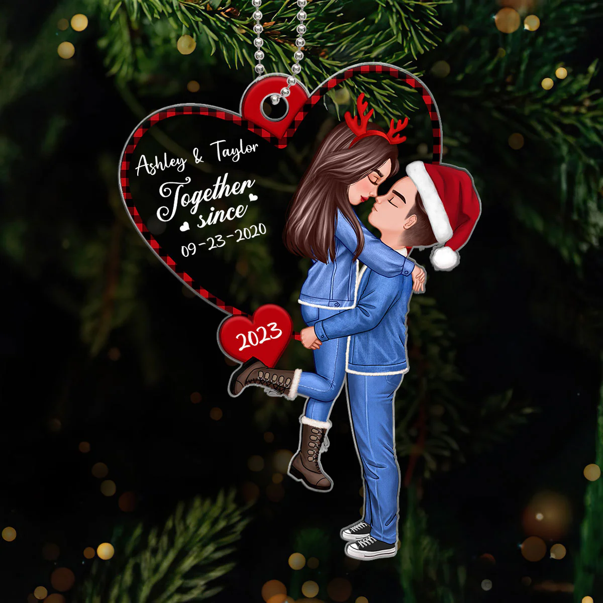 Hugging Couple Together Since Heart Personalized Acrylic Ornament