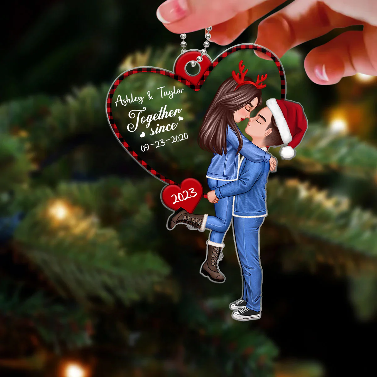 Hugging Couple Together Since Heart Personalized Acrylic Ornament - Image 3