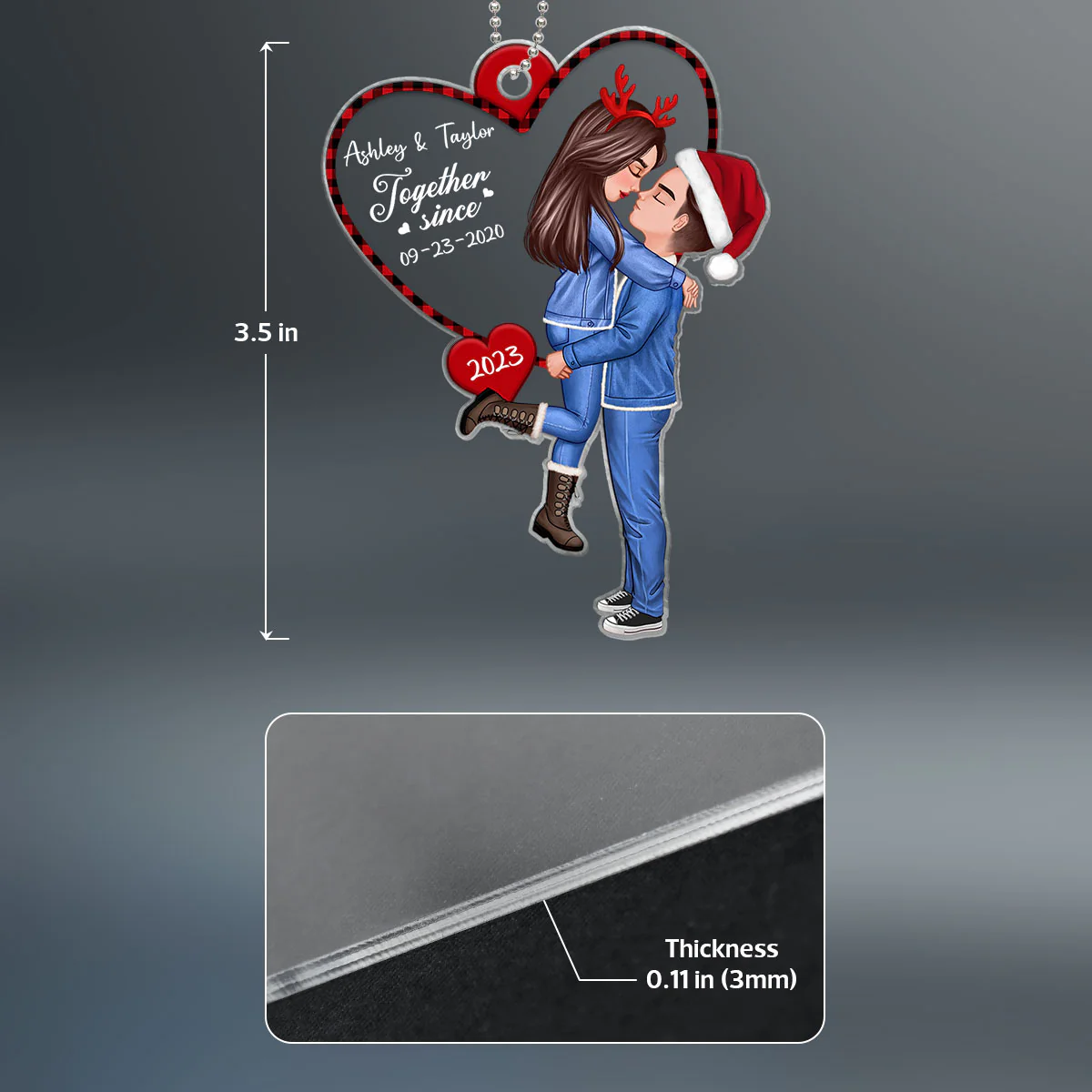Hugging Couple Together Since Heart Personalized Acrylic Ornament - Image 4
