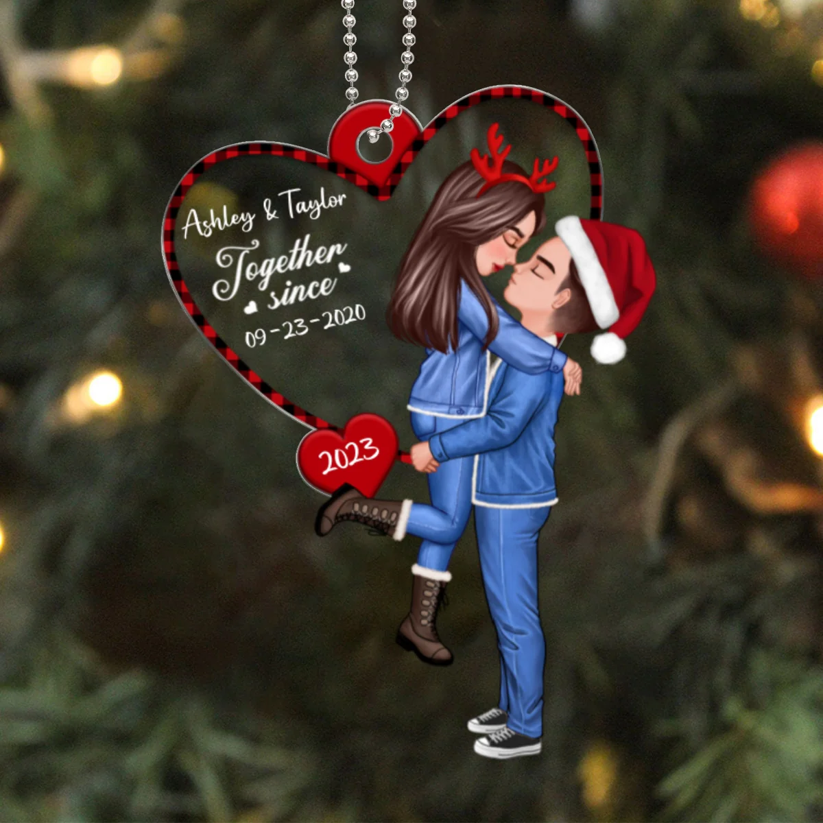Hugging Couple Together Since Heart Personalized Acrylic Ornament - Image 5