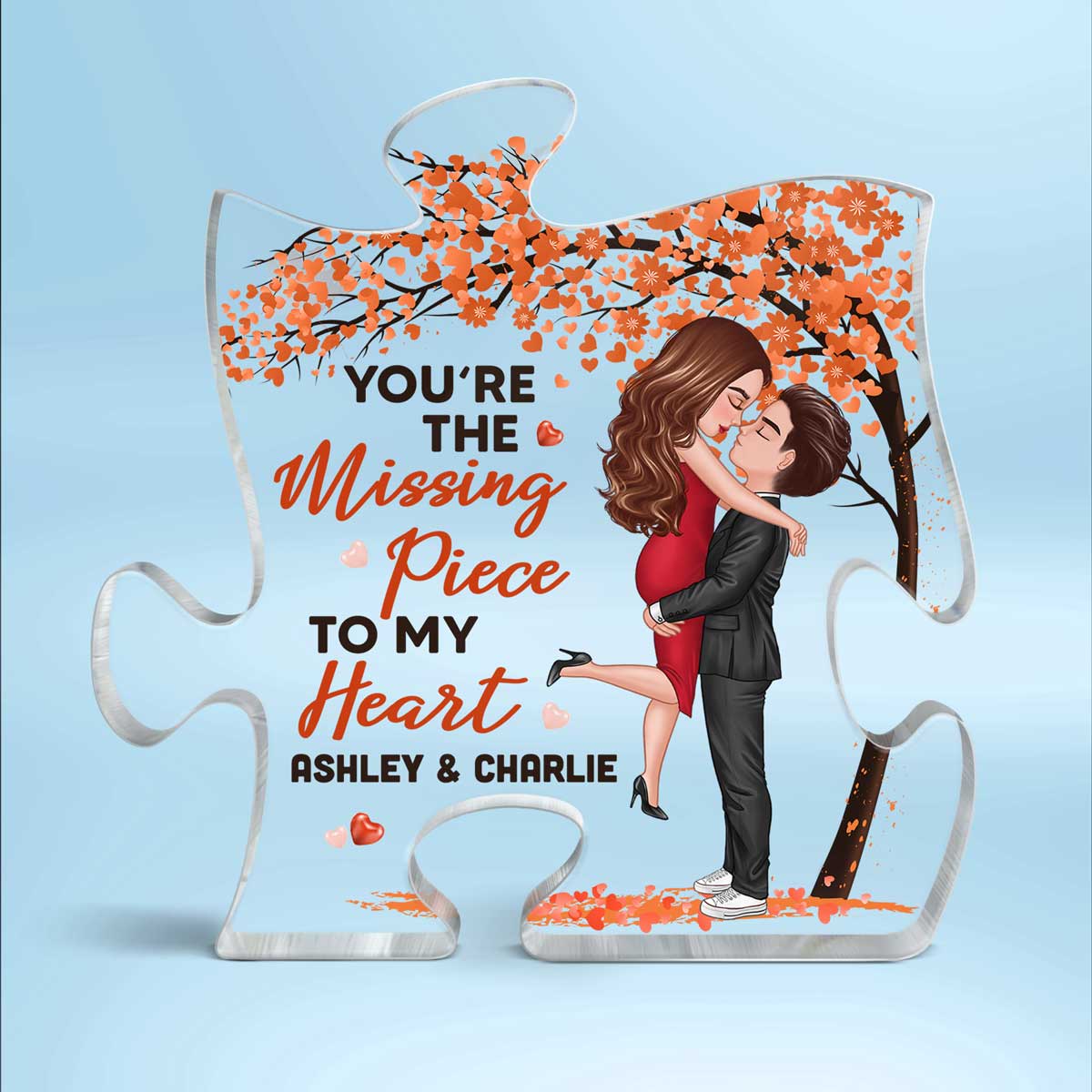 Hugging Couple Under Tree Personalized Acrylic Puzzle Plaque - Image 2