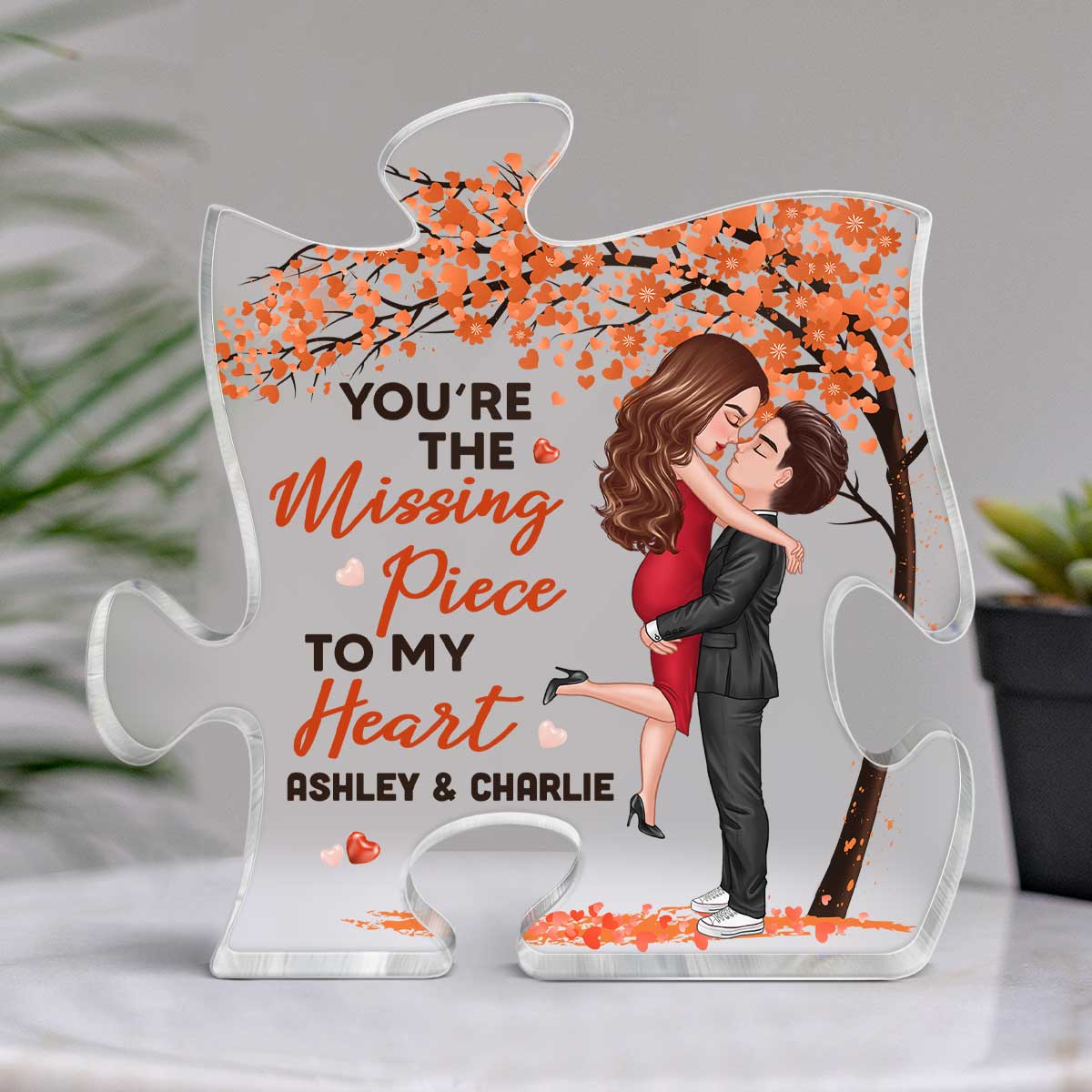 Hugging Couple Under Tree Personalized Acrylic Puzzle Plaque - Image 3