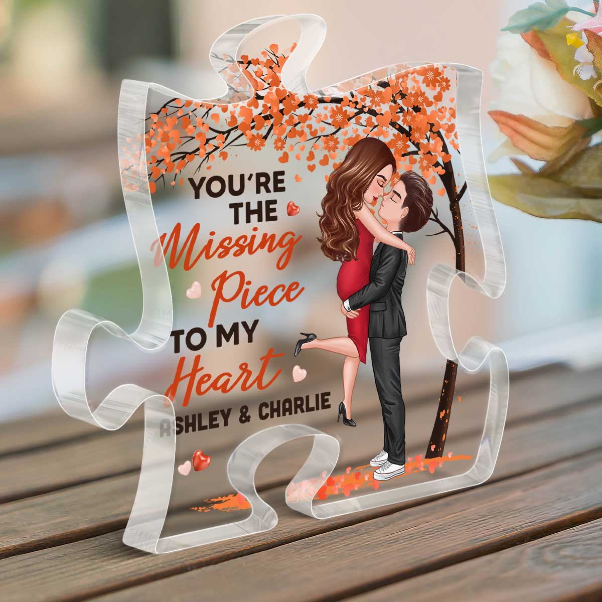 Hugging Couple Under Tree Personalized Acrylic Puzzle Plaque - Image 4