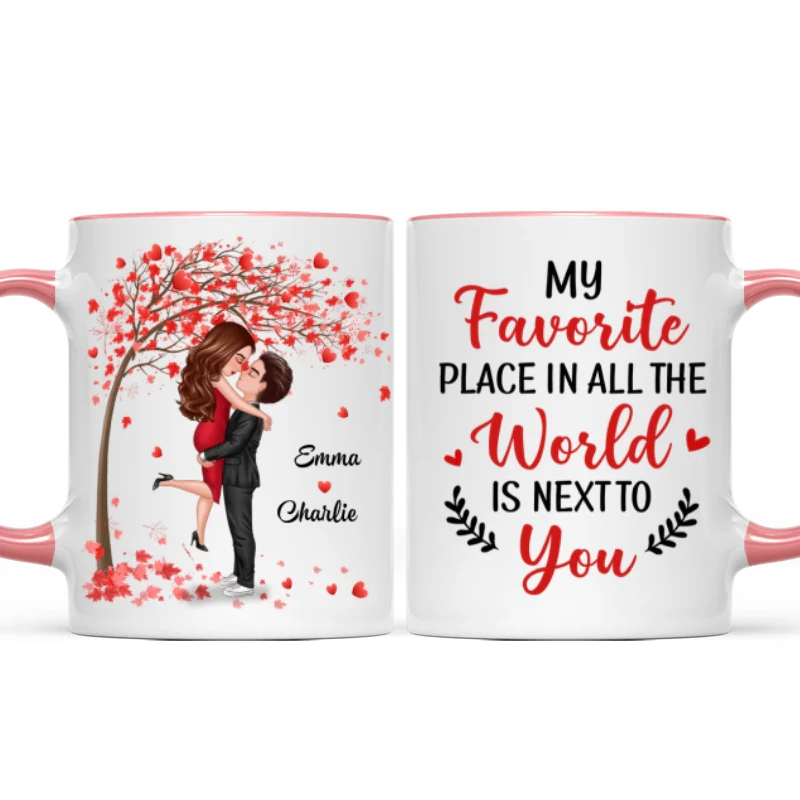 Hugging Doll Couple Under Red Tree Anniversary Gift For Him For Her Personalized Mug - Image 10